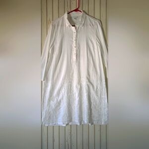 Ladies J Jill Linen Blend Dress White Embroidered Lagenlook Coastal Beachy M